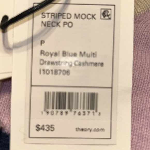 THEORY SWEATER STRIPED MOCK-NECK 100%CASHMERE PULLOVER Sz S MULTI COLOR …NWT - Picture 10 of 10